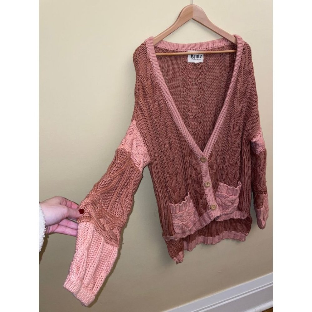 Knitz for Love & Lemons Pink Cable Knit Cardigan, Size: S